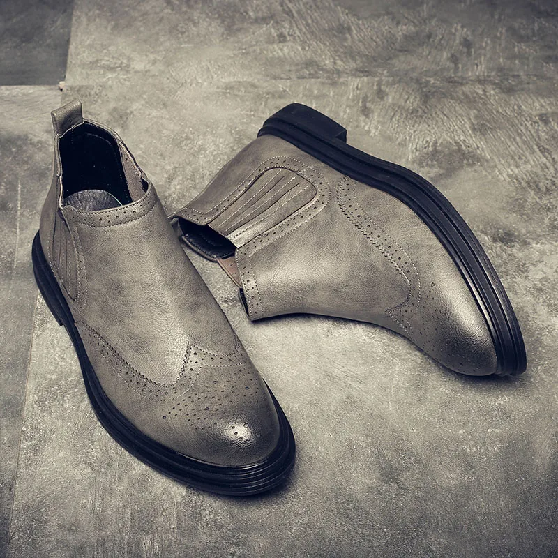 DESAI/мужские кожаные ботинки на резиновой подошве; модные ботинки «Челси»; Мужские Повседневные слипоны; водонепроницаемые ботильоны с острым носком; Низкие ботинки