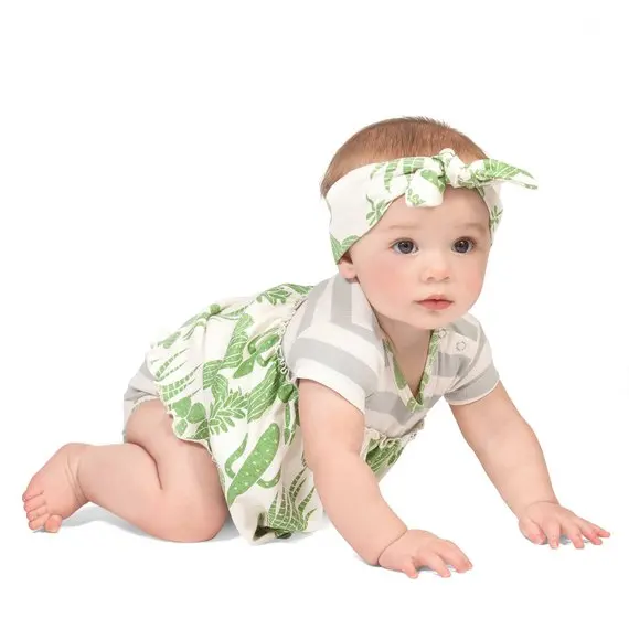

2019 Summer Baby Girls clothes Kids Cactus Print Princess Dress Cotton Romper Headband Infant baby girl Clothing set Newborn