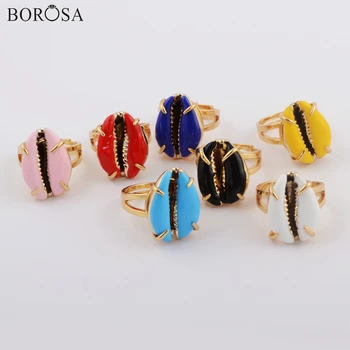 

BOROSA 5/10PCS New Gild Claw Rainbow Natural Cowrie Shell Ring, Size 7.0~8.0 Adjustable Colorful Shell Rings As Gifts ZG0419