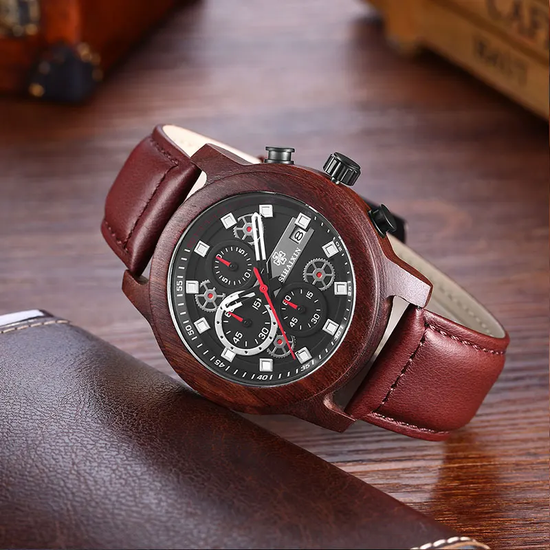leather wood waterprooof man watch2