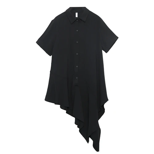 [XITAO] женское корейское модное летнее платье с отложным воротником и коротким рукавом, Женское Платье До Колена С необычными пуговицами DLL3373 - Цвет: black  DLL3373