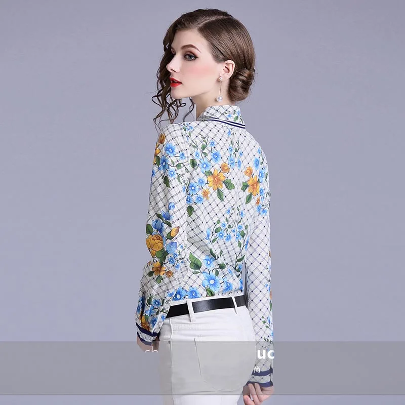 JKKFZY 2018 New Autumn Women Design Runway Plaid Flowers Print Blouse High Quality Full Sleeve Turn Down Collar Work Shirt JKKFZY 2018 New Autumn Women Design Runway Plaid Flowers Print Blouse High Quality Full Sleeve Turn Down Collar Work Shirt