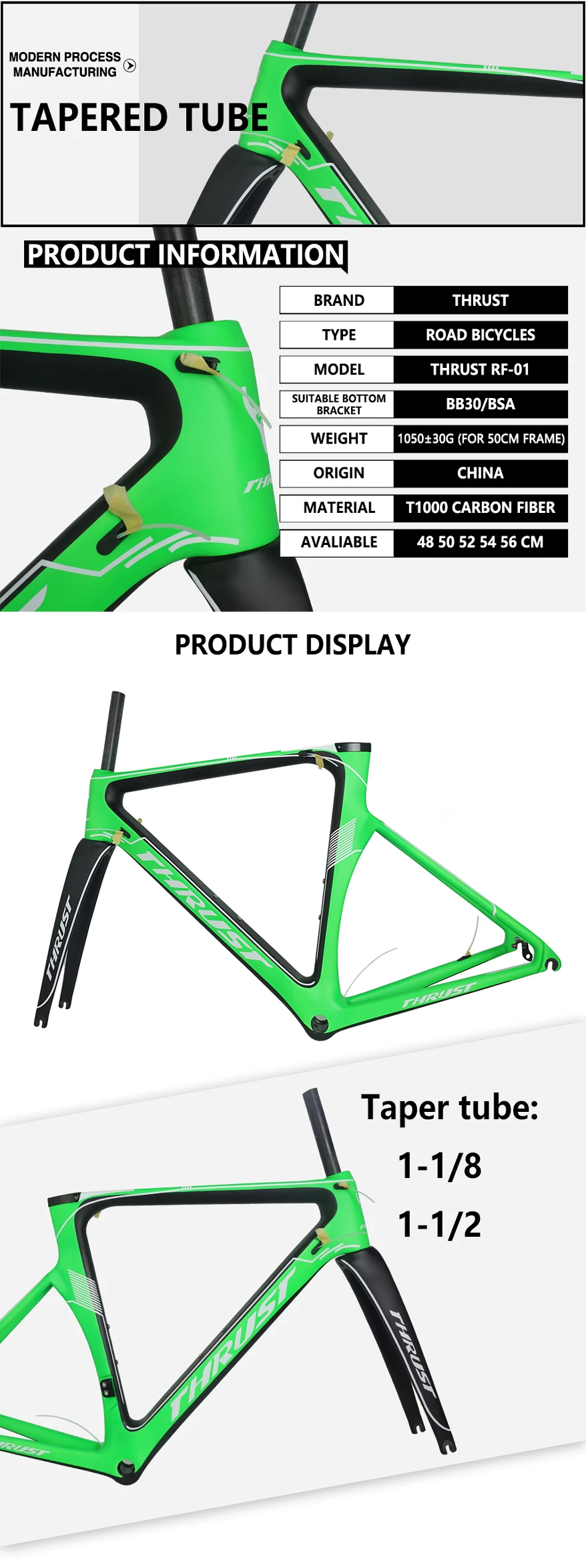 Clearance THRUST Carbon Road Frame Road Bicycle Carbon Frame 48 50 52 54 56cm Carbon Bike Frame Green Yellow Black Blue White 10