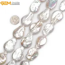 Драгоценный камень-внутри натуральный большой плоский Монетный каплевидной формы Пресноводный Культивированный жемчуг бусины для ювелирных изделий 15 дюймов DIY