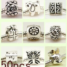 925 Твердые бусины из стерлингового серебра, Очаровательные Подвески, подходят для европейских браслетов, 50 шт, разные партии,, винт