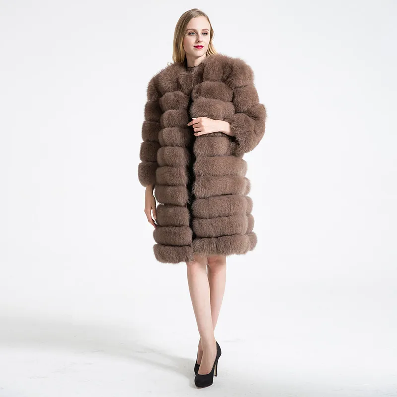 Женская зимняя шуба с натуральным мехом, 90 см, модная, отстегивающаяся, теплая, толстая, верхняя одежда для женщин, натуральный мех - Цвет: Brown