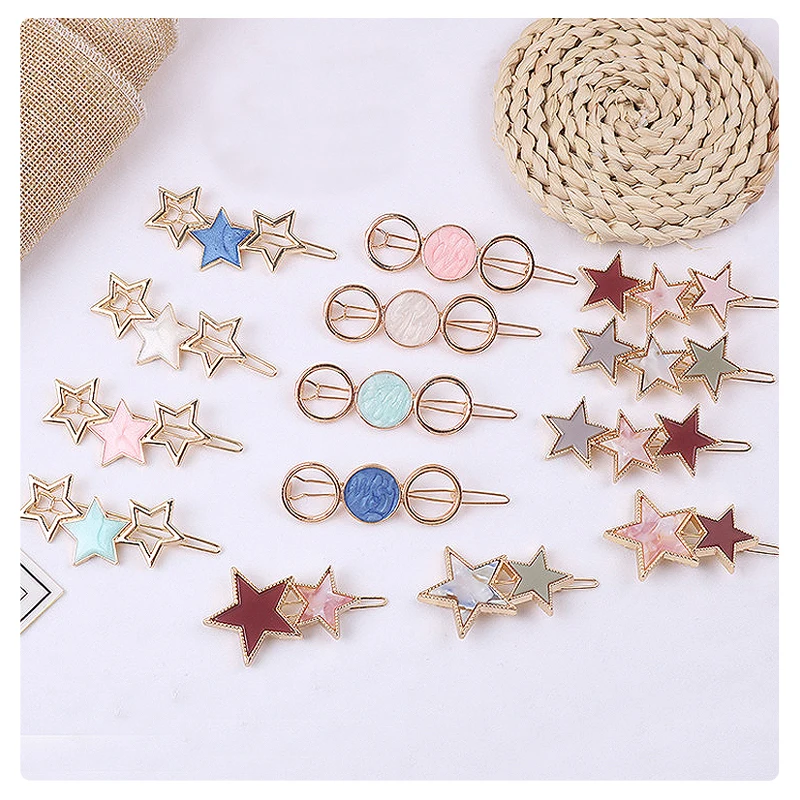 

Women Fashion Star Hollow Round Elegant Hair Clip Wedding Hair Accessories Colorful Geometric Hair Pins