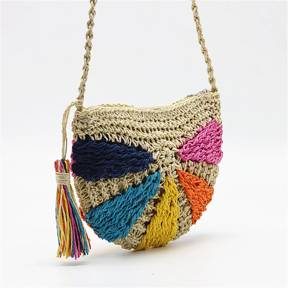 

Summer Ladies Shoulder Bags Semicircular Multicolored Crochet Hand-Woven Straw Bag New Ladies Shopping Travel Crossbody Bags