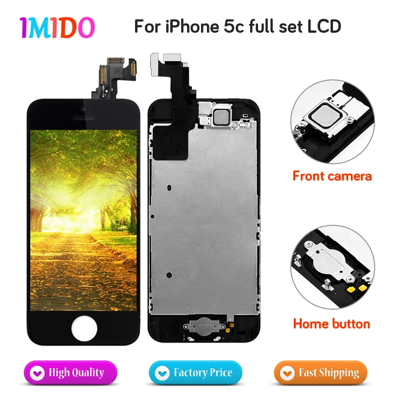 

50Pcs Wholesale Full Set For iPhone 5C LCD Display Home button+Front camera Touch Screen Digitizer Assembly Free DHL Shipping