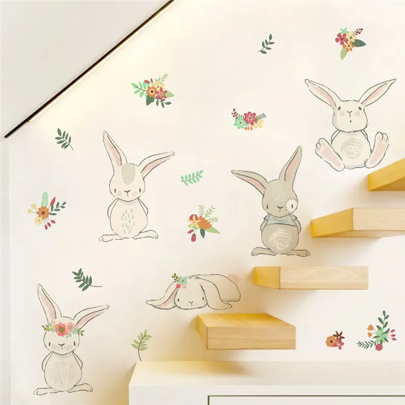 

lovely rabbit flower balloons wall stickers for kids rooms home decor switch wall decals poster diy mural art home decoration