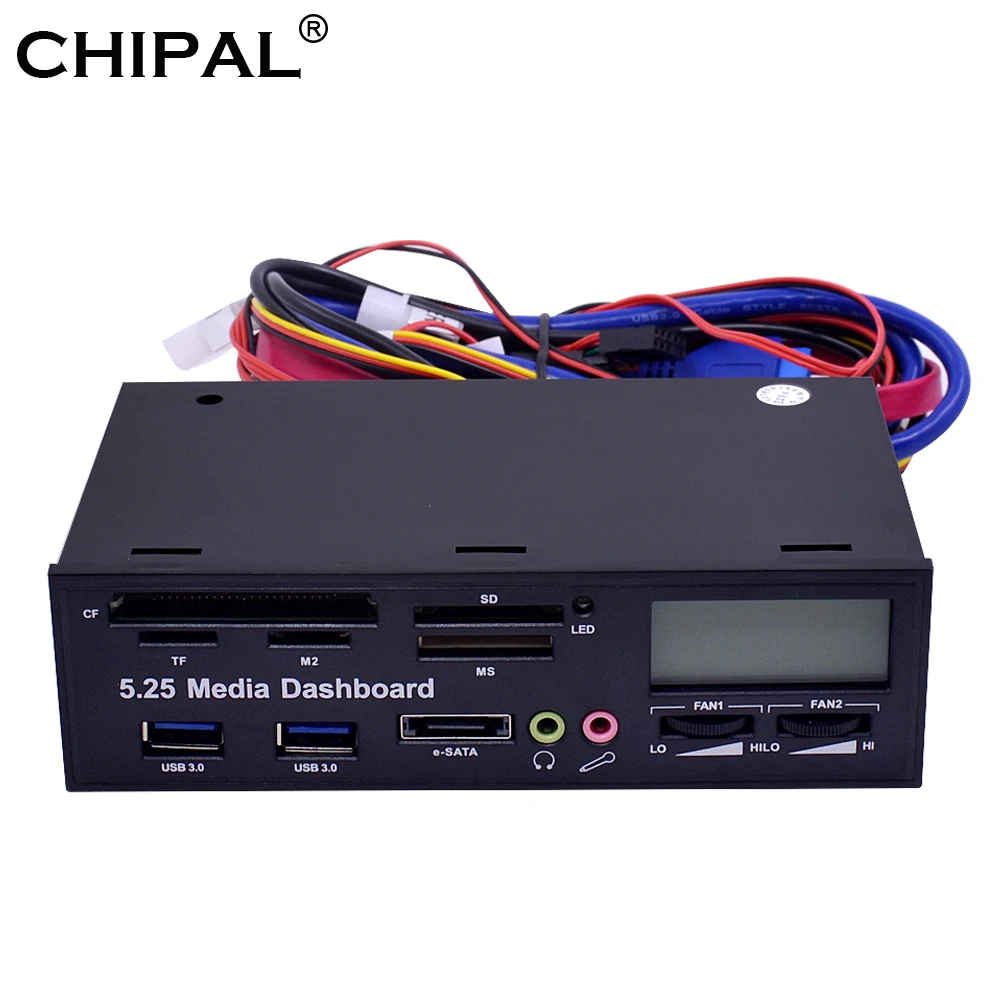 

CHIPAL Multifunctional USB 3.0 Front Panel 5.25" Media Dashboard e-SATA MS CF TF SD Card Reader 3.5mm Earphone MIC Interface