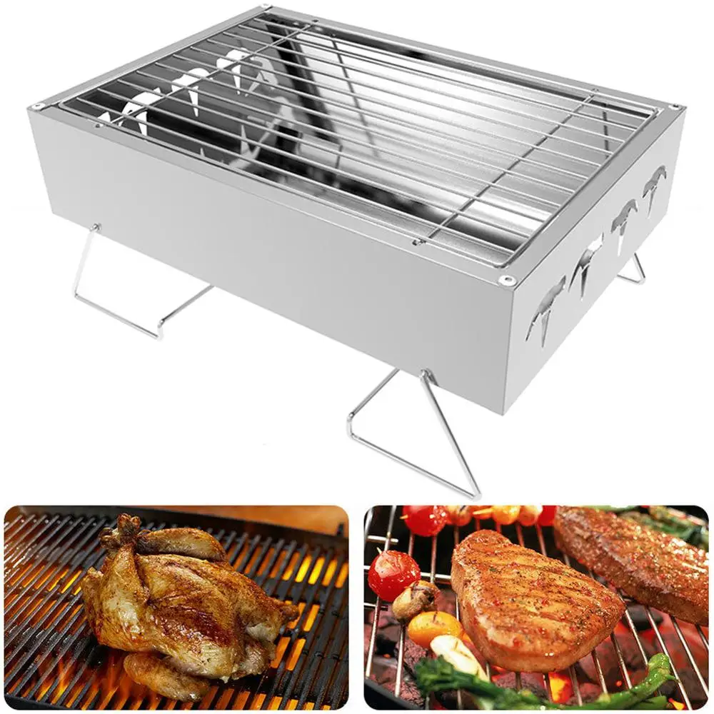 

Pokich Small BBQ Grill Folding Portable Charcoal Camping Garden Outdoor Barbecue Stainless Steel Rack Tools