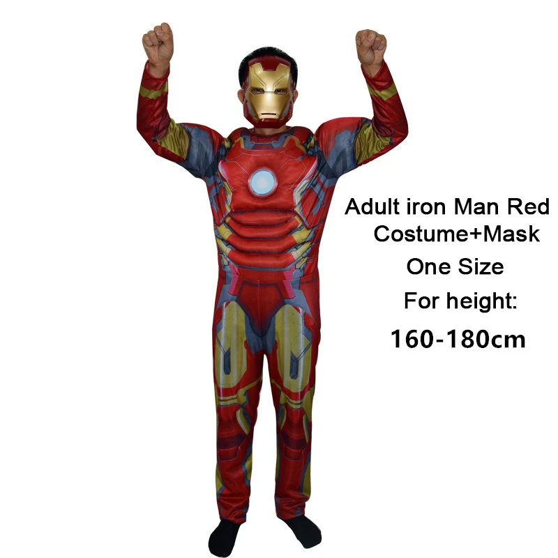 Взрослого человека супергероя «Человек-паук», «Бэтмен», «Супермен», «Капитан Америка», «Халк», «Тор», «Железный человек, мускулы, костюм+ маска для Хэллоуина вечерние шоу - Цвет: Iron man red