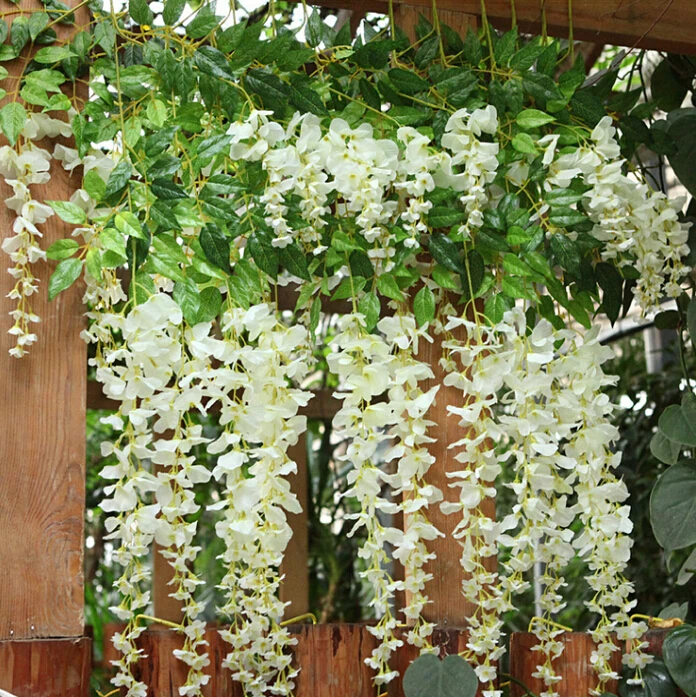 110cm White Wisteria Vine Wedding Decor Artificial Decorative Flowers