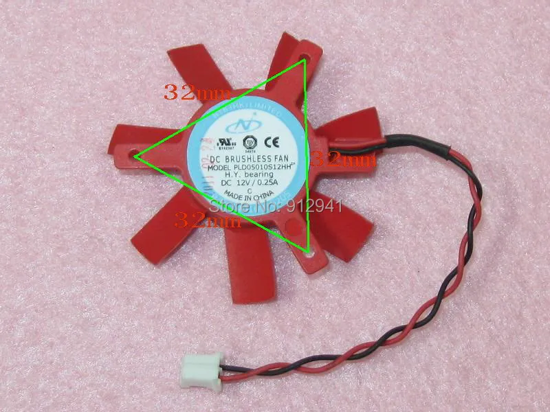 

PLD05010S12HH 45mm Graphics / Video Card VGA Cooler Fan Replacement 32mm 12V 0.25A 2Wire 2Pin for AMD HD3450 HD5570 V3800