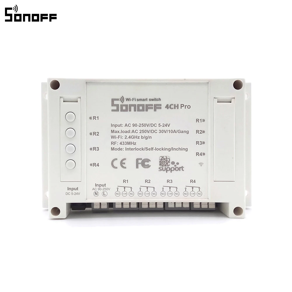 Светильник Sonoff 4CH Pro для умного дома радиочастотный Wifi 4 канальный 3 рабочих режима