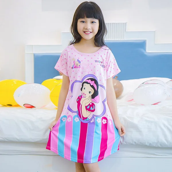 Лидер продаж; ночная рубашка с короткими рукавами для девочек; летнее Ночное платье с героями мультфильмов; детские пижамы; Вязаная хлопковая Детская домашняя одежда; одежда для сна; ZP22