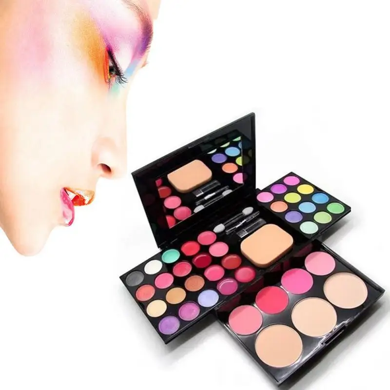 

Women Makeup Set 24 Color Eyeshadow Palette + 4 Color Blusher +6 Lip Gloss +3 Color Puff Cake Cosmetics Kit #