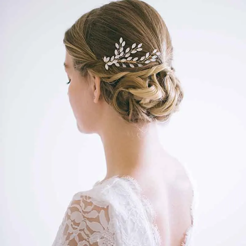 

2018 New European Bride Opal Cryatal Hair Comb Handmade Leaf Headbands Bridal Crystal Tiara Crown Hair Pins Accessories 2ML140