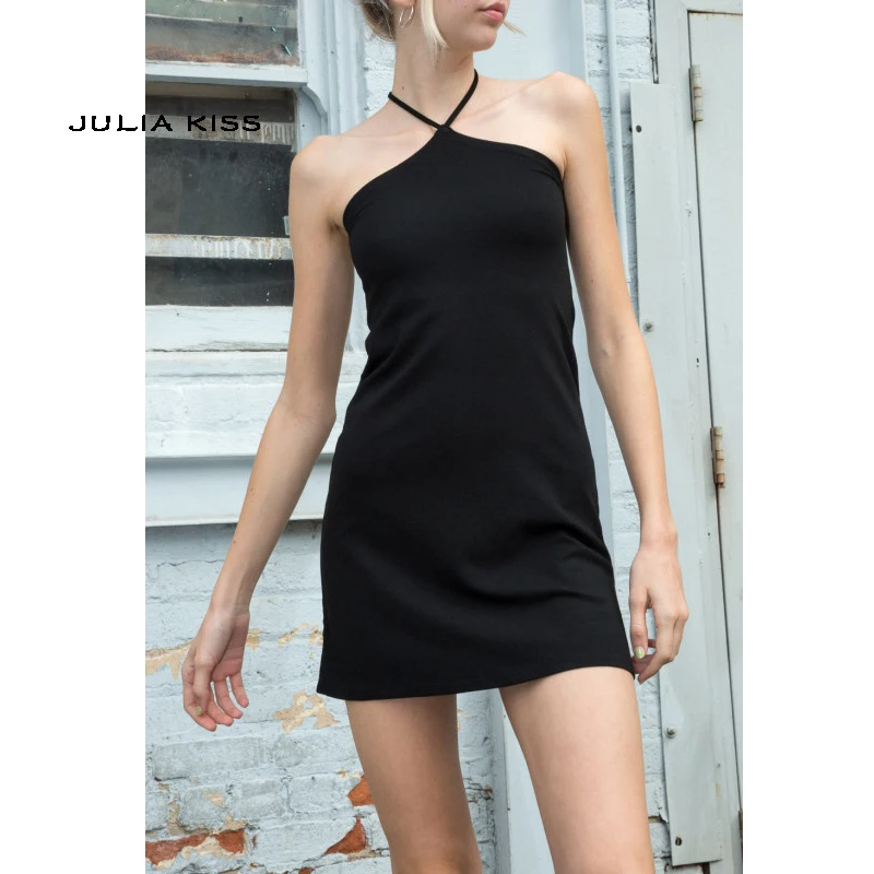 Women Fitted Halter Mini Dress With A High Point Collar