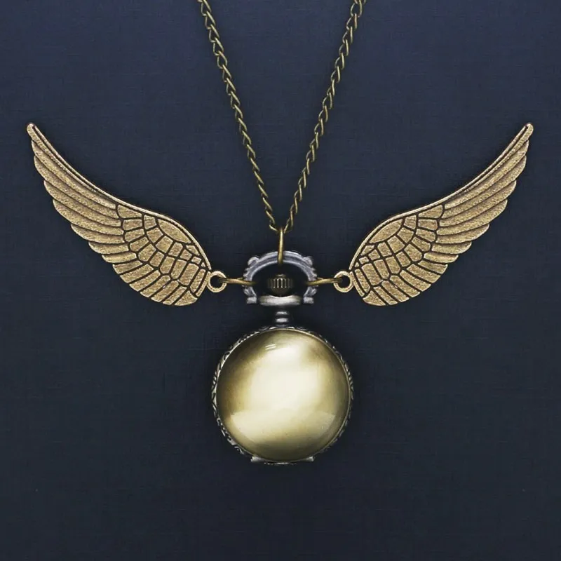 Симпатичные Золотой мяч с крыльями Дизайн кварцевые карманные часы с подвеской свитер Цепочки и ожерелья Цепь для детей Для женщин