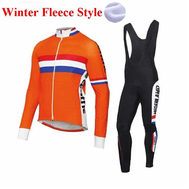 Netherland Team Winter Thermal Fleece Long Sleeves Cycling Set Jersers