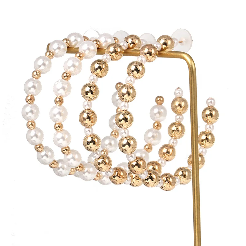 Винтажные серьги-кольца ZA с жемчугом для женщин, ручная работа, для свадеб и вечеринок, Необычные геометрические ювелирные изделия, большие жемчужные серьги