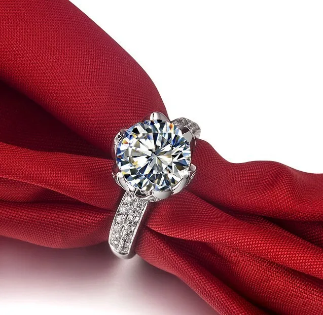 Винтаж 3 карат цветок лотоса Форма Сона синтетических алмазов Обручение кольцо Подлинная стерлингового серебра никогда не выцветает