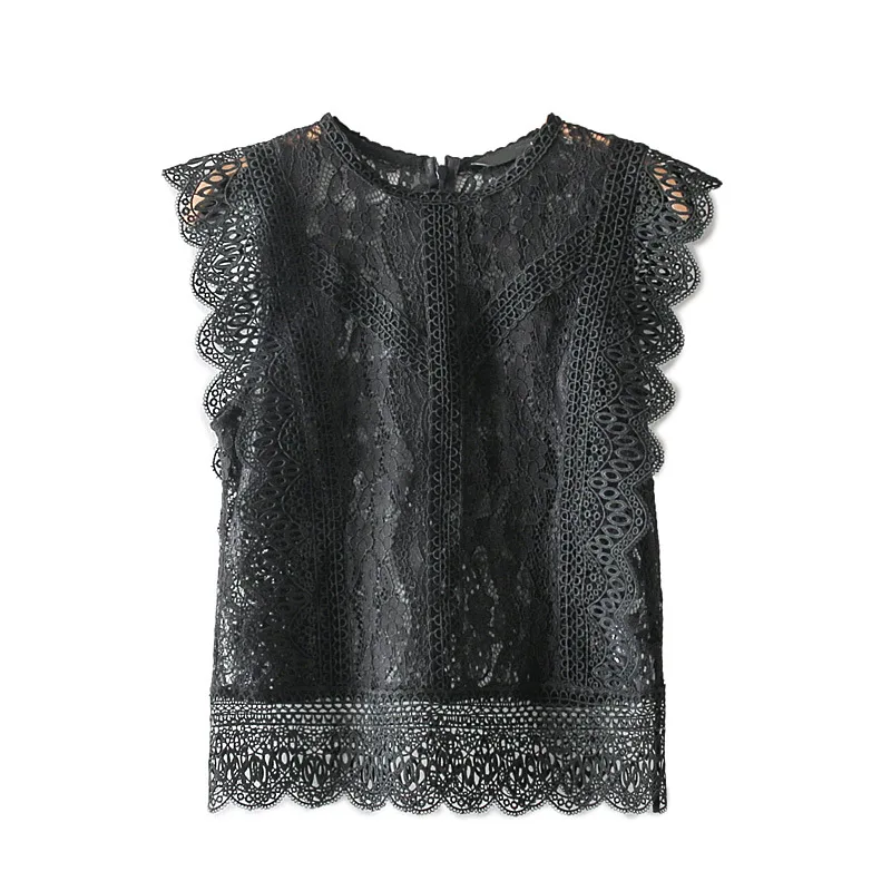 

WYNNE GADIS New Summer Sexy Solid Color O-neck Collar T-shirts Lace Short Sleeve Hollow Out Women's Tees Tops