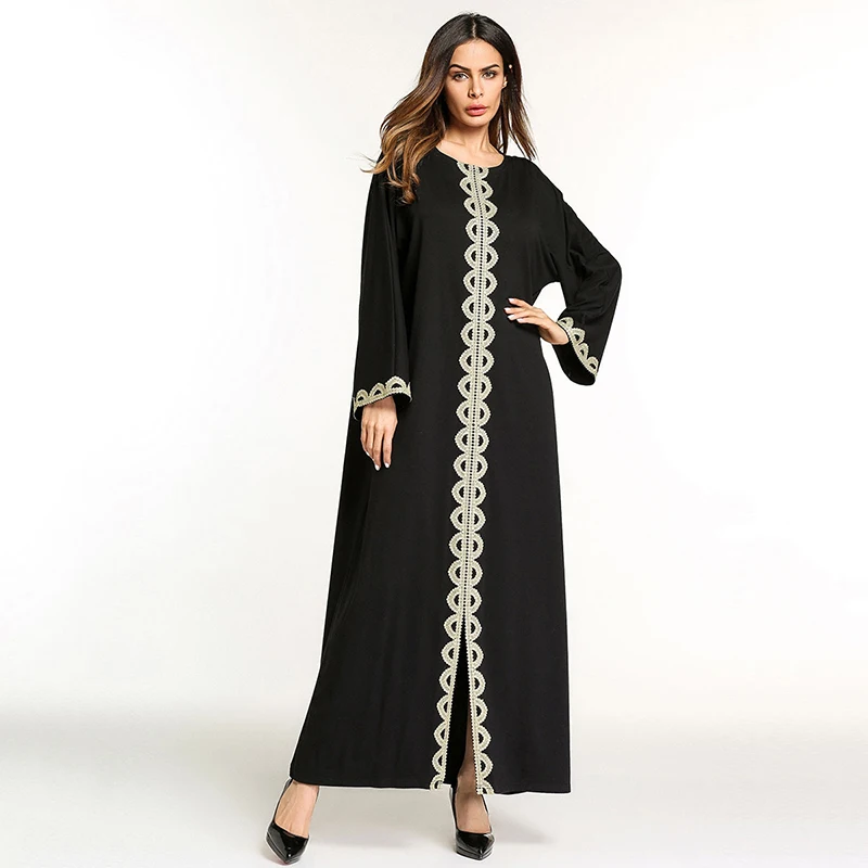 

Elegant Muslim Abaya Embroidery Maxi Dress Black Full Skrit Kimono Long Robe Gowns Ramadan Middle East Arab Islamic Clothing