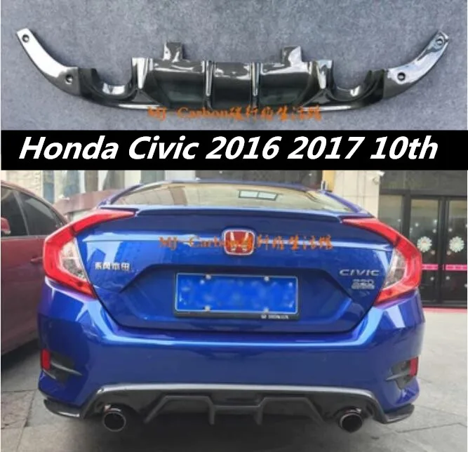 Углеродное волокно задний бампер спойлер Диффузор Крышка для Honda Civic 2016 2017 10th Fast