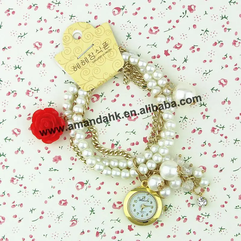 

100pcs/lot Wholesale Ladies Flower Bracelet Quartz Wristwatch Fashion Pearl Bracelet Watch Fashion Women Dress Chain Watches