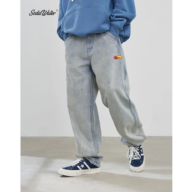 Мужские прямые джинсы в стиле хип-хоп из коллекции года. Мужские синие джинсы в стиле Харадзюку, светильник, свободные джинсы на молнии. 93347W