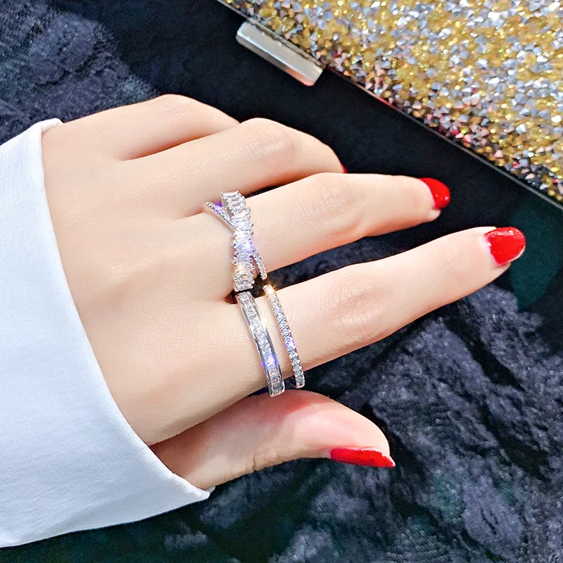 

2019 new brand design full of zircon cold wind ring minimalist atmospheric temperament ring gift for women.