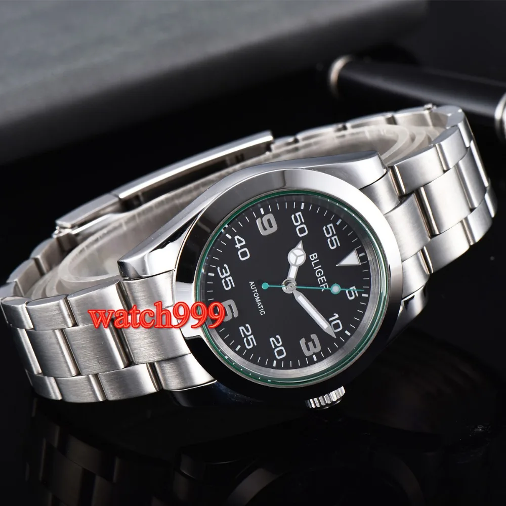 40 мм блигер светящиеся Мужские механические часы сапфировое стекло черный циферблат Автоматические Мужские часы