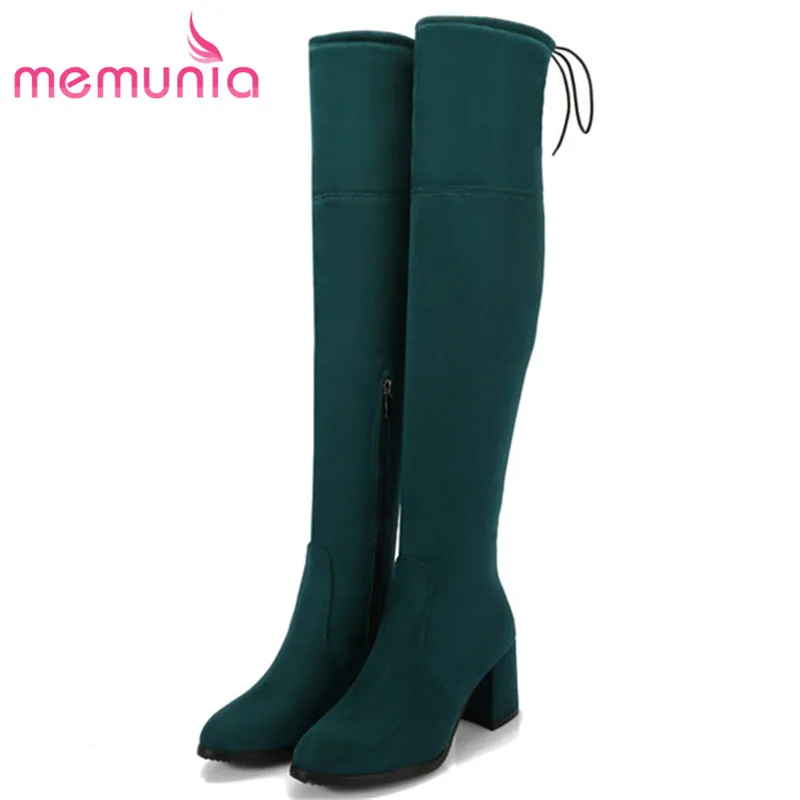 Cena MEMUNIA gorąca sprzedaż niska cena za buty do kolan kobiece moda eleganckie szpilki buty kobieta buty elastyczność duży rozmiar 34 45