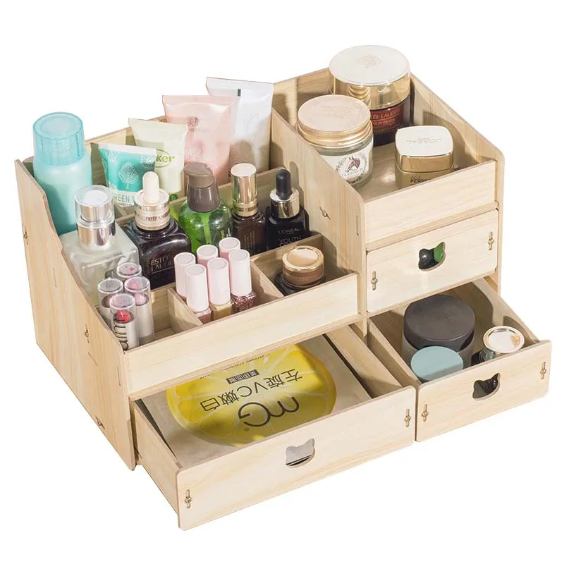 

DIY Home Wood Desk Sets Cabinet Organizer Wooden Storage Box Decoration Desk Makeup Organizer with Drawer