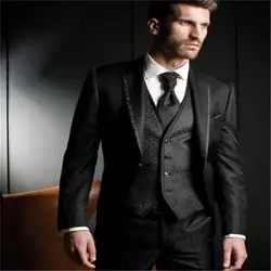 Новое поступление смокинг жениха блестящий черный костюм жениха Свадебные/вечерние костюмы Лучший жених (пиджак + брюки + галстук + жилет)