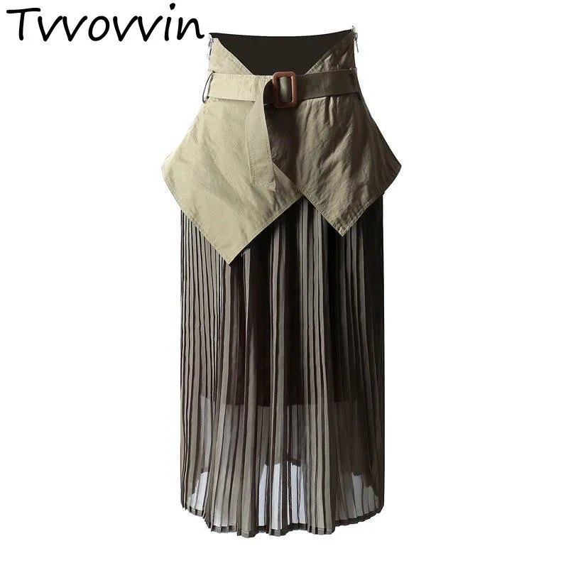 Women Skirt Long Black Chiffon Skirts Waistband Splicd Irregular Skirt High Waist Pleated Skirts All Match 2019 Fashion E954