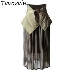 Женская юбка длинные черные шифоновые юбки пояс Splicd стандартная юбка высокая талия плиссированные юбки универсальные 2019 Мода E954