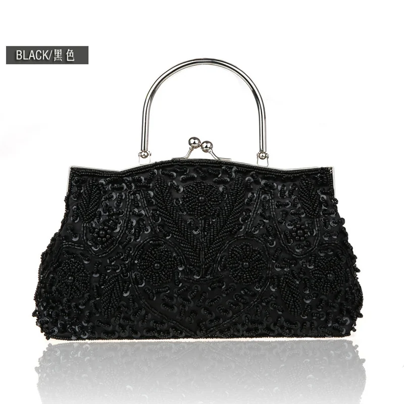 Лидер продаж черный дамы бисером блестками Банкетный сумочка клатч вечерние Свадебная вечерняя сумочка; BS010 с плеча цепь кошелек MakeupBag 1325-G - Цвет: Черный