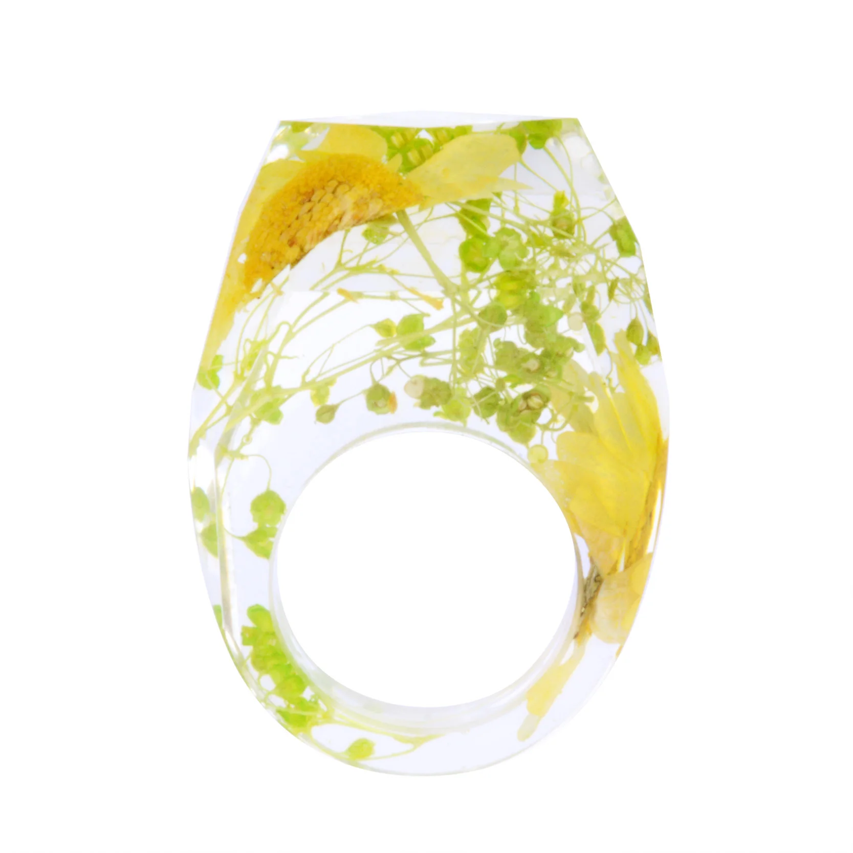 

Handmade Jewelry Geometric Crystal Resin Ring with Chrysanthemum Flowers Insided Finger Band Rings for Bride Wedding Gifts