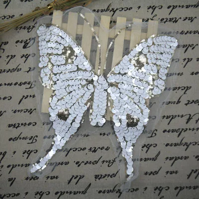

White Butterfly sequined applique patch Paillette vintage patch T-shirt or Coat decoration patch applique2 pcs/lot