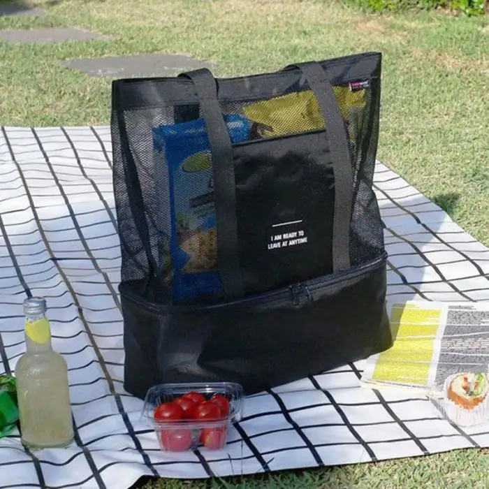 Для женщин сетки двухслойная сохранение тепла прозрачная сумка большой пикника пляжные сумки AB@ W3