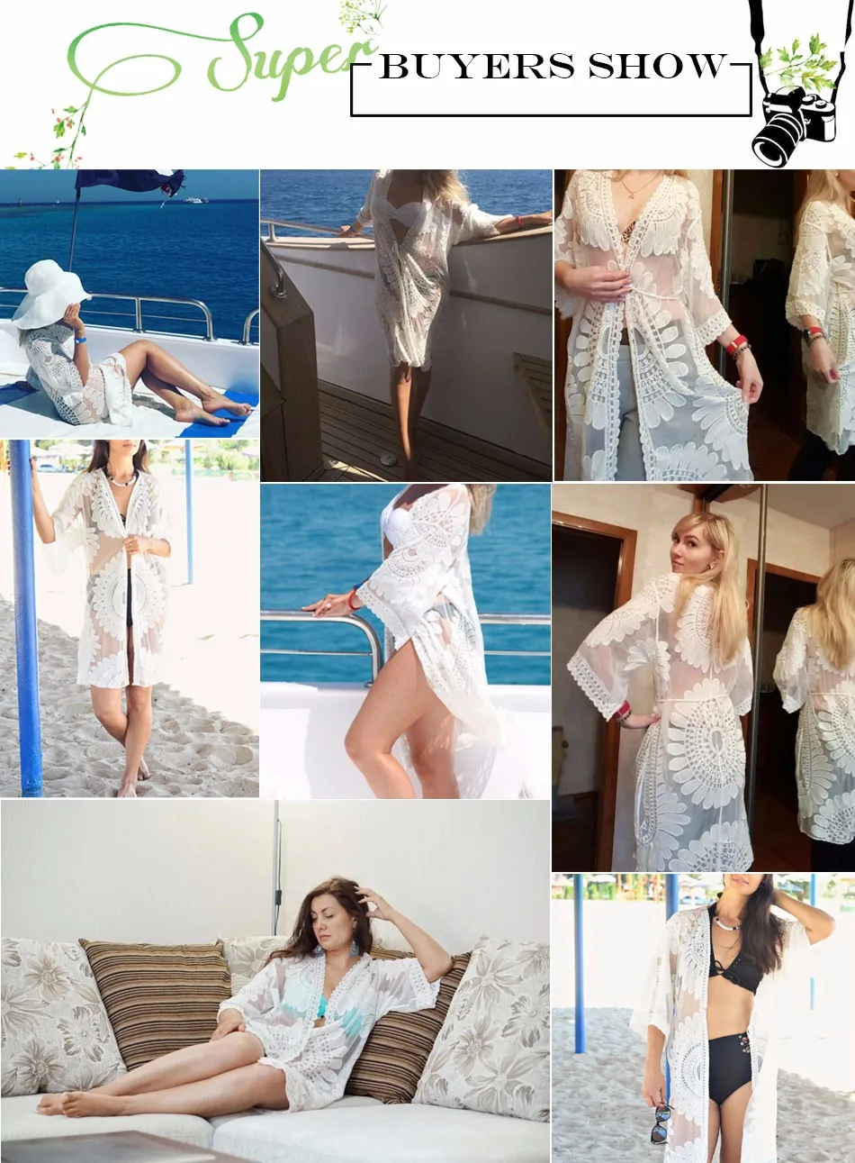 Сексуальный белый комбинезон цветочной вышивкой шифон пляж прикрыть солнце подсолнечника Beachdress летнее платье купальный костюм комбинезон