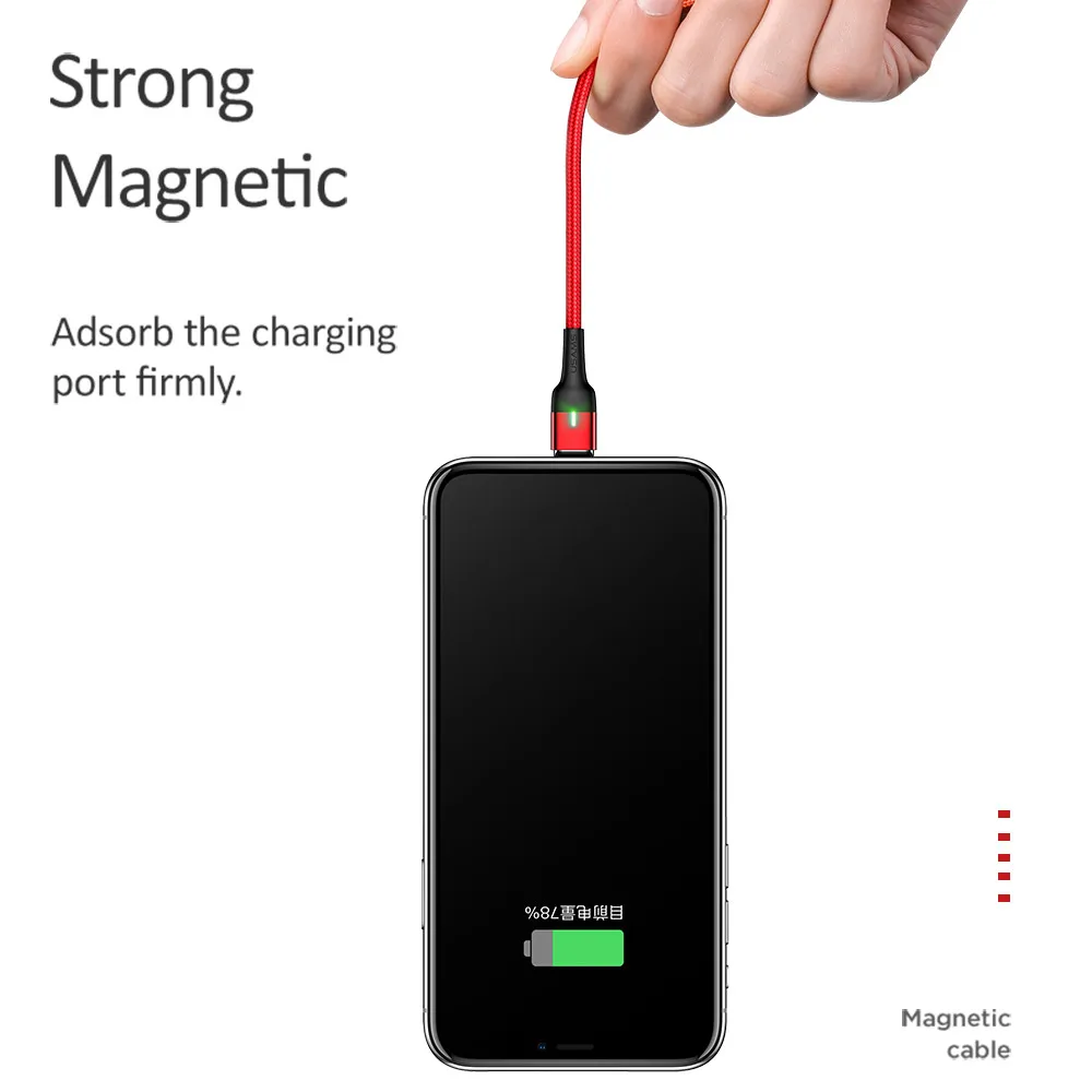 Магнитный кабель USAMS для iphone, huawei, micro usb кабель, быстрая зарядка, магнитный USB кабель для передачи данных, для телефона, Тип c, USB C кабель, шнур для зарядного устройства