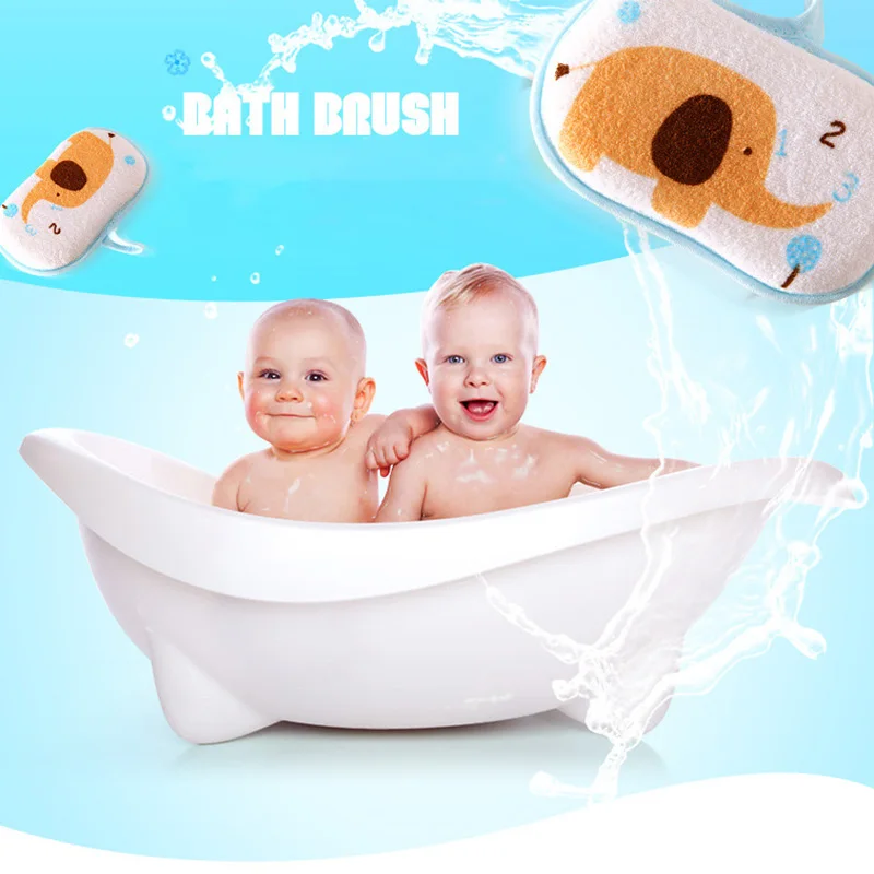 

Baby Bath Shower Brushes with Cartoon Elephant Printing Infant Shower Cleaning Sponge Brush Toddler Body Washing Pad Accessories