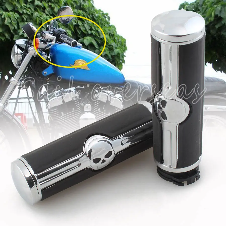 Motorcycle Black+Chrome Skull Handlebar Rubber Gel Hand Grips 25mm 1