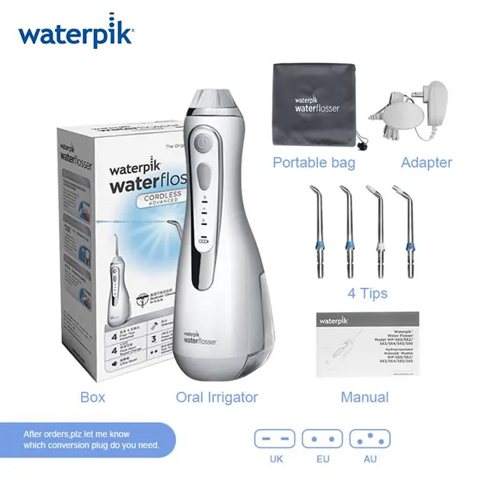 Waterpik WP-560 Белый беспроводной Расширенный водный Флоссер перезаряжаемый 4 часа Быстрая зарядка портативный IPX7 ирригатор для полости рта для путешествий - Цвет: Белый