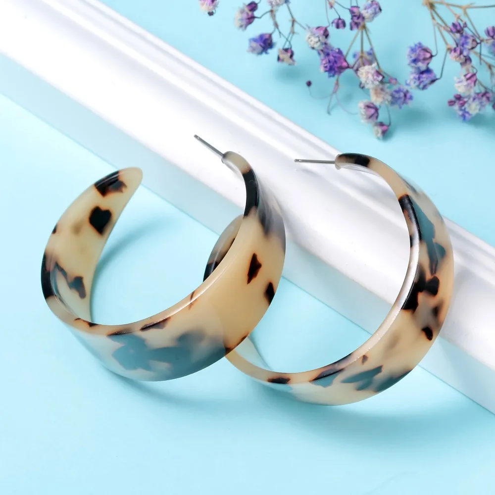 Новые открытия круглый ацетат Хооп Серьги Ретро Leopard Широкий серьги для женщин